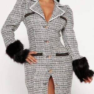 Fashion Nova Tweed Blazer Dress With Fur Trim Size Large